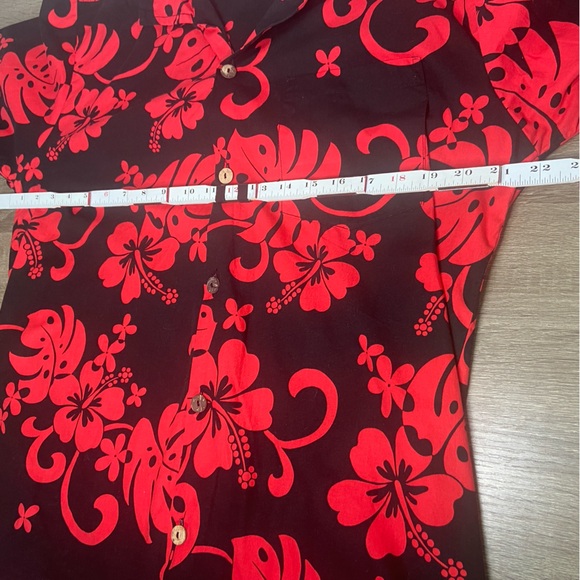 Favant Hawaiian Shirt Mens Medium Red Black Hibiscus Floral Print 100% Cotton - Picture 14 of 15